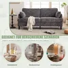 A marketing image showing a sofa and then three circular insets of different room settings where the sofa could be placed. Produktbild-Vorschau