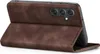 A brown flip cover case for a smartphone, shown from the back with the cover open. Produktbild-Vorschau