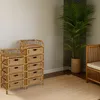 Two rattan storage units with woven baskets and tops are placed on a rug next to a tall potted plant and a wooden chair. Podgląd zdjęcia produktu