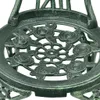 Close-up of a green metal chair seat with a floral pattern. Voir les images du produit