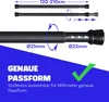 Diagram showing an adjustable tension rod with measurements and features. Produktbild-Vorschau