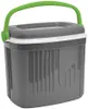 A gray cooler box with a green handle and a white trim around the lid. Voir les images du produit