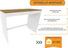 A white and wood-colored desk with text overlays describing its features and weight. Náhled obrázku produktu
