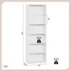 A white bookshelf with dimensions and weight capacity indicated. Produktbild-Vorschau
