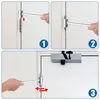 Three-panel image showing the installation steps of a door hinge adjustment tool. Produktbild-Vorschau