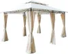 A white gazebo with beige curtains, set against a white background. Produktbild-Vorschau