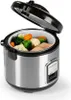 A rice cooker with its lid open, filled with vegetables and a piece of salmon. Produktbild-Vorschau