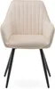 A beige upholstered dining chair with black metal legs, shown from the front on a white background. Produktbild-Vorschau