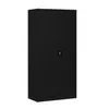 A black metal cabinet with two doors and a lock on the right door, set against a white background. Náhľad obrázku produktu