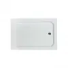 A white rectangular shower tray with a textured surface and a drain hole on the right side, isolated on a white background. Produktbild-Vorschau