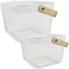 Elegante Metall Drahtkörbe Weiss mit Holzgriff: 2er-Set Produktbild-Vorschau 1
