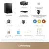 A collage of various components and accessories for a robot vacuum cleaner, laid out on a white background. Produktbild-Vorschau
