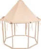 A beige octagonal play tent with a conical roof, supported by poles and tied with fabric straps. Produktbild-Vorschau
