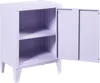 A light purple metal nightstand with two shelves and one door open, showing the interior. Anteprima dell’immagine prodotto