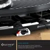 Close-up of a KESSER raclette grill, focusing on the temperature control dial and indicator light, with a portion of the grill surface visible. Produktbild-Vorschau