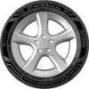 A close-up studio shot of a car tire mounted on a silver alloy wheel, presented against a white background. Produktbild-Vorschau