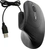 A black vertical mouse with a USB cable is shown against a white background. Produktbild-Vorschau