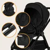 A collage of close-up shots of a black stroller, highlighting specific features. Produktbild-Vorschau