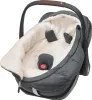 A close-up studio shot of a gray baby car seat with a cream-colored fuzzy interior and harness straps. Produktbild-Vorschau