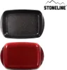 Two baking dishes, one black and one red, are shown against a white background. The brand logo 'STONELINE' is visible in the top right corner. Produktbild-Vorschau