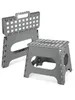 A gray folding step stool is shown in an upright position next to an opened folding step stool. Produktbild-Vorschau