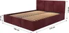 A burgundy upholstered bed frame with a slatted mattress base, shown with dimensions indicated. Produktbild-Vorschau
