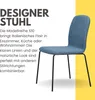 A blue designer chair with black legs against a white and yellow background. Produktbild-Vorschau