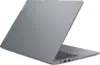 A gray Lenovo laptop is shown from a diagonal rear-view angle with the lid open. Produktbild-Vorschau