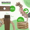 Marketing image showing dimensions and details of a wooden fence with jute rope. Produktbild-Vorschau