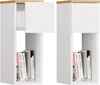Two identical white bedside tables with a wooden top, each displaying books on the lower shelf and one with an open drawer. Anteprima dell’immagine prodotto
