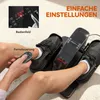 A person using a mini elliptical trainer at home, with a close-up of the control panel and remote. Produktbild-Vorschau