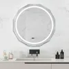 A modern bathroom vanity with a sink, faucet, and a large LED mirror mounted on a marble-tiled wall. Podgląd zdjęcia produktu