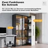 A modern home office setup featuring a multi-functional cabinet with glass doors and integrated lighting, alongside a desk and chair. Podgląd zdjęcia produktu