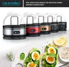Multiple colored egg cookers are displayed in a line, with a close-up of avocado toast with hard-boiled eggs in the foreground. Anteprima dell’immagine prodotto