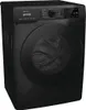 A black Gorenje washing machine is shown from a slightly angled front view against a white background. Produktbild-Vorschau