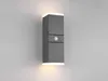 A modern, dark gray outdoor wall light with a motion sensor, mounted on a light gray wall. Anteprima dell’immagine prodotto