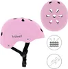 A pink children's helmet is shown from the side and top, with icons indicating breathability. Anteprima dell’immagine prodotto