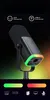 A studio microphone with RGB lighting, displaying connectivity options and compatibility icons. Produktbild-Vorschau