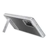 A clear, professional shot of a transparent phone case with a silver kickstand attached to the back of a smartphone. Anteprima dell’immagine prodotto