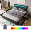 A bed with LED lighting and storage drawers, shown in a bedroom setting. Voir les images du produit