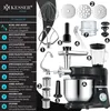 A collage showing a kitchen mixer with various attachments and a diagram with numbered labels and descriptive text. Produktbild-Vorschau