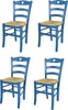 Four blue wooden chairs with straw seats are arranged in a grid against a white background. Anteprima dell’immagine prodotto