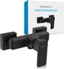 A black shower faucet is displayed in front of its packaging. Produktbild-Vorschau