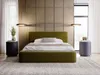 A bedroom scene featuring a green upholstered bed with bedside tables and lamps. Produktbild-Vorschau