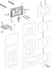 An exploded view diagram of toilet cistern components and flush plates. Produktbild-Vorschau