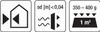 Three icons representing product features: building with arrows indicating airflow, a barrier with wavy lines and arrows, and weight and area specifications. Produktbild-Vorschau