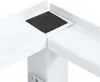 A close-up view of a white washing machine stand with a black anti-slip pad on a corner. Voir les images du produit