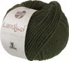 A ball of dark green yarn with a label wrapped around it. Produktbild-Vorschau