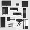 A collection of various furniture pieces displayed against a light gray background with diagonal shadow patterns. Produktbild-Vorschau