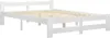 A white wooden bed frame with a slatted base, shown from a side angle against a white background. Produktbild-Vorschau